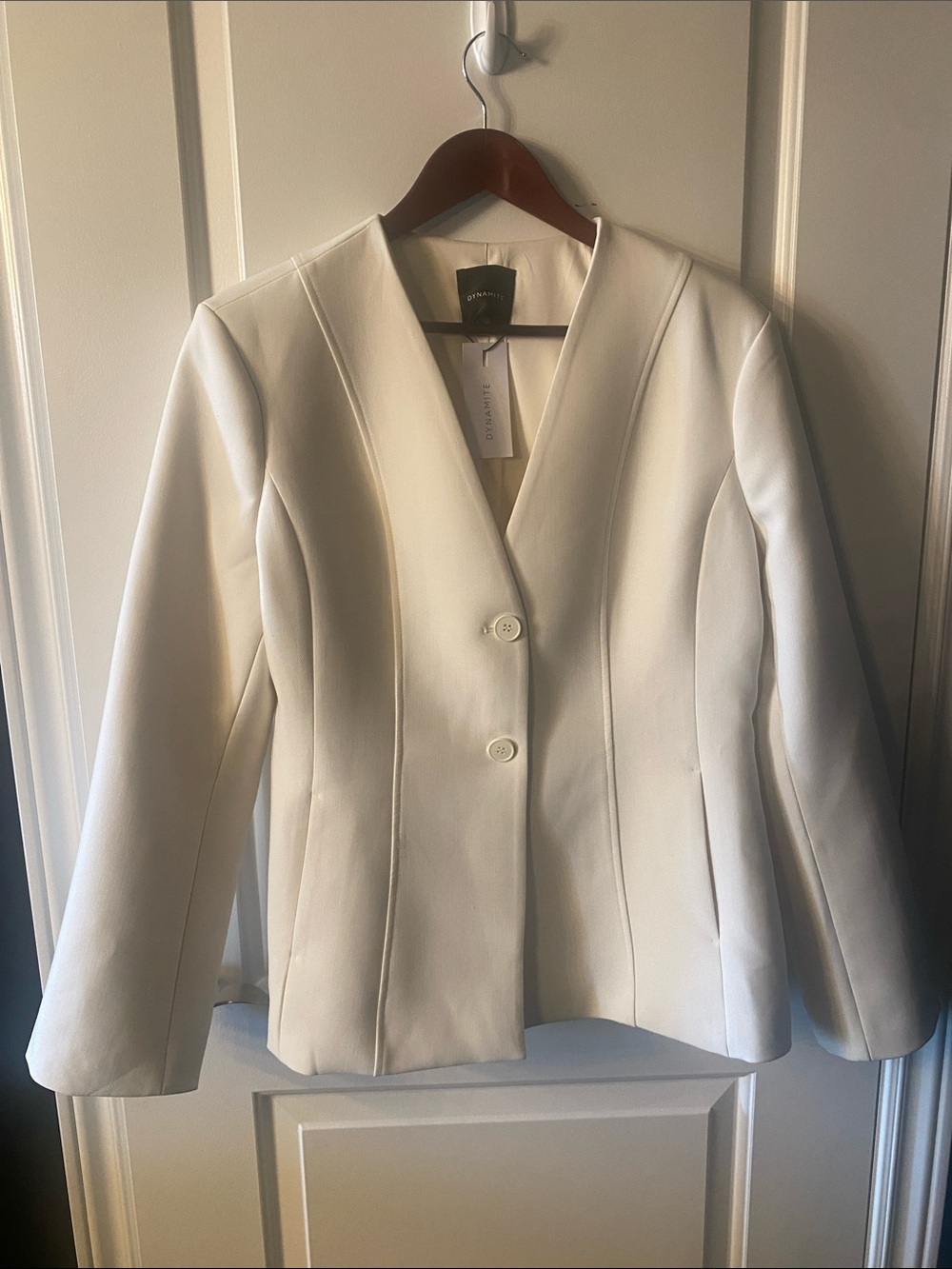 Dynamite Cream V-Neck Two-Button Blazer